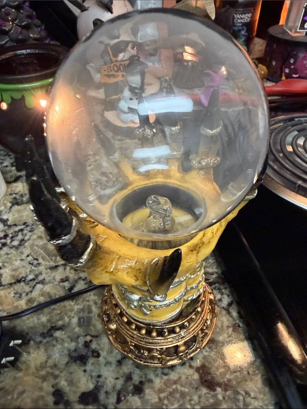 Decorative Yellow Hand Plasma Lantern with Blue-Purple Orb